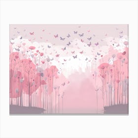 Pink Trees With Butterflies VECTOR ART Canvas Print