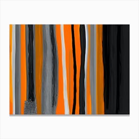 Orange And Black Stripes Abstract Painting Canvas Print