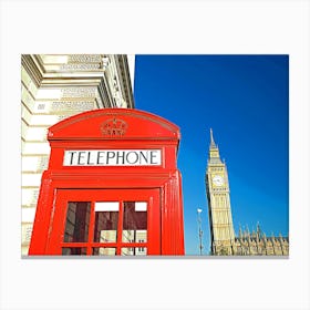 Telephone Booth In Front Of Big Ben Canvas Print