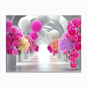 A Tunnel With Balloons And Orchids 2 Canvas Print