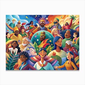 Diverse Group Of People In Colorful Illustration Canvas Print