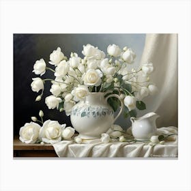 White Roses In A Vase 2 Canvas Print