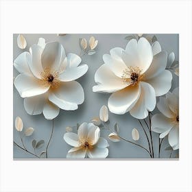 3d Simple Floral Painting Light Gray Background Canvas Print