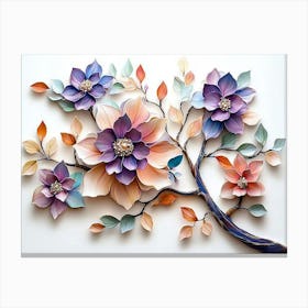 Blossoming 3d Floral Artistry Leaves, Flowers and Mesmerizing Canvas Print