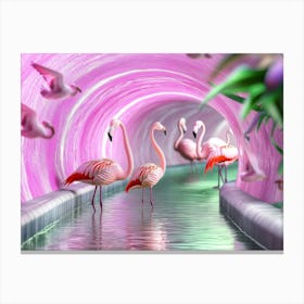 Pink Flamingos In A Tunnel Canvas Print