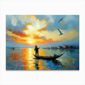 A Fisherman On A Small Boat Canvas Print