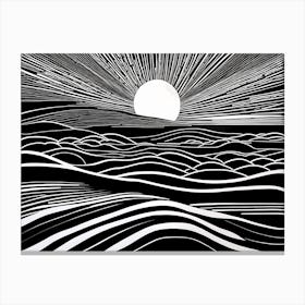 Ephemeral Echoes Of Silence Linocut Black And White Painting, linocut ocean landscape Canvas Print