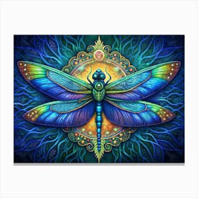 Colorful Dragonfly With Ornamental Background 1 Canvas Print