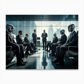 A Diverse Group Of Professionals With Varied Expressions Of Anticipation And Frustration Idled In A (1) Canvas Print