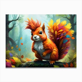 Fantasy Squirrel,Rainbow Feathers #6 Canvas Print