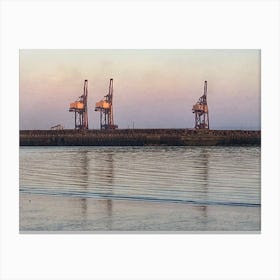 Cranes At Dusk Port Talbot Canvas Print