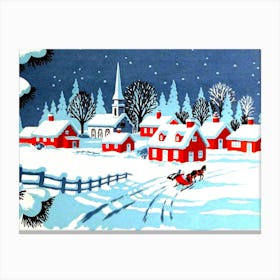 Carriage On A Village Covered In Snow Canvas Print