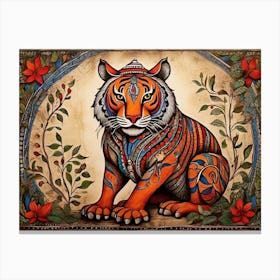 Default Traditional Madhubani Style Painting Of A Tiger On A T 1 (4) Canvas Print