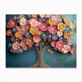 Colorful 3d Botanical Tree With Flowers Artistic Design 1 Canvas Print