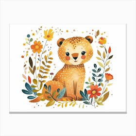 Little Floral Mountain Lion 2 Canvas Print