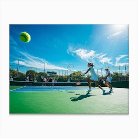 Tennis Match Showcasing An Active Lifestyle Bathed In The Golden Glow Of The Sun Action Packed Mome 2 1 Canvas Print