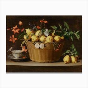 Still Life With Lemons In A Wicker Basket, Juan de Zurbarán Canvas Print