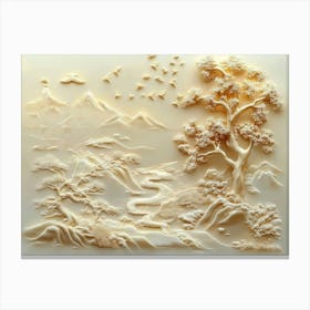 3d Chinese Landscape Art Background Golden Artwork Canvas Print