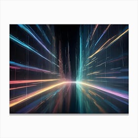 A Dark Background With A Colorful, Abstract Image Of Vertical Lines Of Light, Creating A Sense Of Speed And Movement Canvas Print