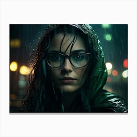 Close Up Portrait Of A Woman With Rain Drenched Glasses Dolly Zoom Effect Capturing The Eerie Gloo Canvas Print