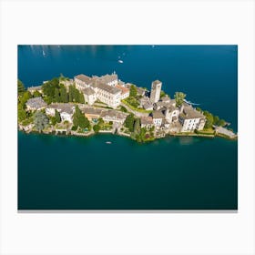 island of San Giulia on Lake Orta in Italy. Aerial photography. Canvas Print