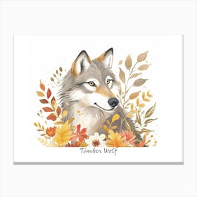 Little Floral Timber Wolf Poster Canvas Print