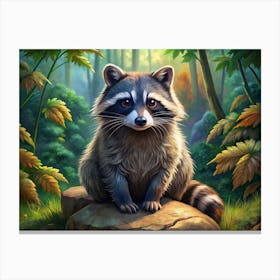 Raccoon In The Forest Canvas Print