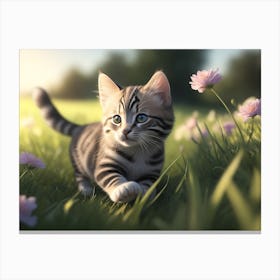 A Kitten Frolicking In The Grass Canvas Print