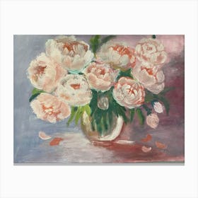 Peonies in a vase, gouache Canvas Print