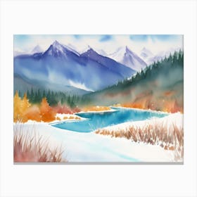 Serene Winter Landscape with Mountain Stream Leinwandbild