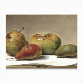 Four Pears On A Table Canvas Print