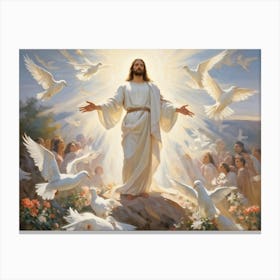 An Artistic Rendering Of A Serene Sunday Morning A Figure Symbolic Of Jesus Christ In A Posture Of 2 1 Canvas Print