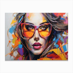 Women In Glasses Painting In The Style Of Electric 1 Canvas Print