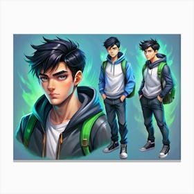 Anime Style Teen Boy With Green Aura Canvas Print