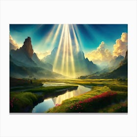 Mountain Valley Sun Rays Canvas Print