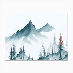 Mountain And Forest In Minimalist Watercolor Horizontal Composition 390 Canvas Print