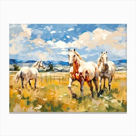 Horses Painting In Montana, Usa, Landscape 4 Canvas Print