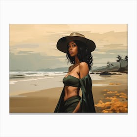 Illustration of an African American woman at the beach 81 Canvas Print