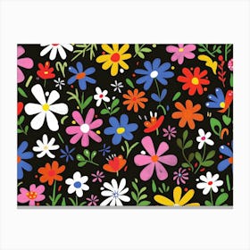 Flowers On A Black Background 3 Canvas Print