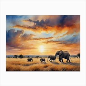 Sunset Elephants The Untamed Glory of the Savannah Canvas Print