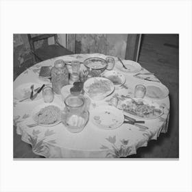 Dinner Table Of Tenant Farm Family Living Near Sallisaw, Oklahoma, Food Consists Of Beans, Cornbread, Lettuce, Fried Canvas Print