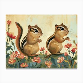 Floral Animal Illustration Chipmunk 3 Canvas Print