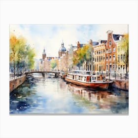 Canal Watercolour Canvas Print