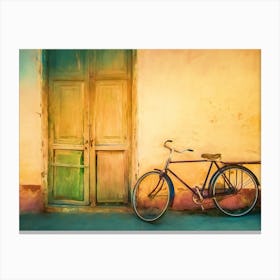 Bicycle And Old Wooden Door Cuba Canvas Print