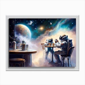 Astronauts Drinking Coffee In Space Canvas Print