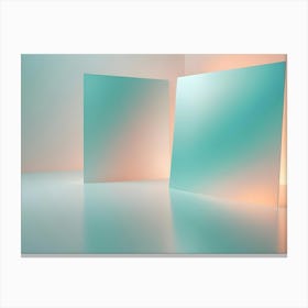 Two Frosted Glass Panels With A Subtle Gradient From Teal To Turquoise, Set Against A Soft, Peachy Pink Background Canvas Print