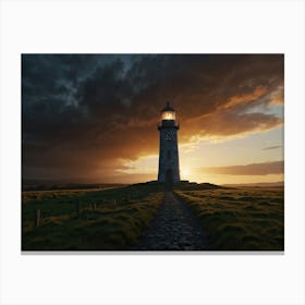 Lighthouse At Sunset 3 Canvas Print