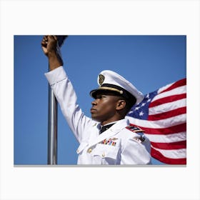 A Reverent Soldier Dressed In An Immaculate Uniform To Honor Memorial Day Stands I Front Of A Flut (6) Canvas Print