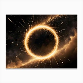 A Glowing, Golden Circle Ring With Sparks Set Against A Dark Background With Clouds 1 Canvas Print