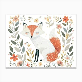 Little Floral Arctic Fox 1 Canvas Print
